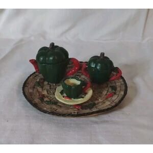 Miniature Red Green Peppers Tea Set - Partial